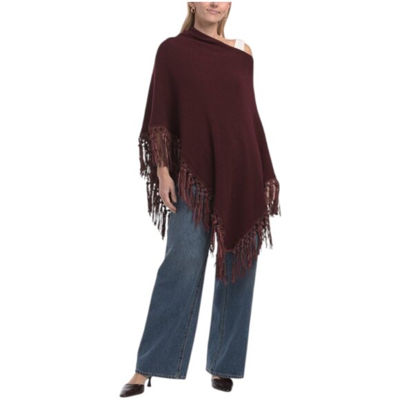 TESMA Made In Italy Cashmere Blend Poncho With Real Suede Fringes - Picture 1 of 3